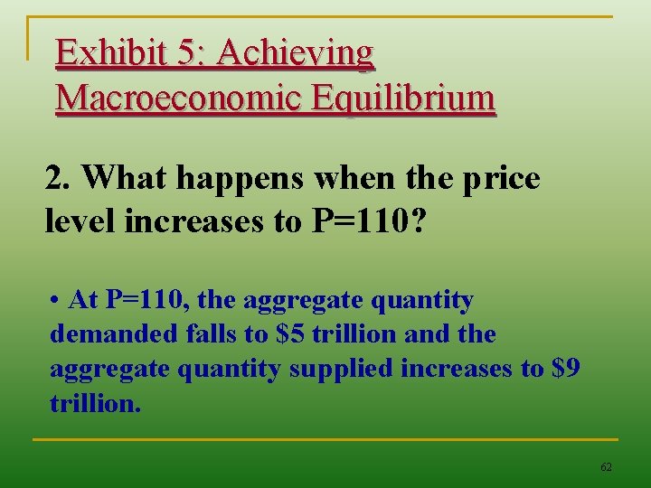 Exhibit 5: Achieving Macroeconomic Equilibrium 2. What happens when the price level increases to