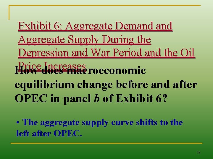 Exhibit 6: Aggregate Demand Aggregate Supply During the Depression and War Period and the