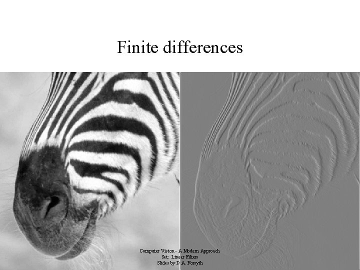 Finite differences Computer Vision - A Modern Approach Set: Linear Filters Slides by D. Finite differences Computer Vision - A Modern Approach Set: Linear Filters Slides by D.