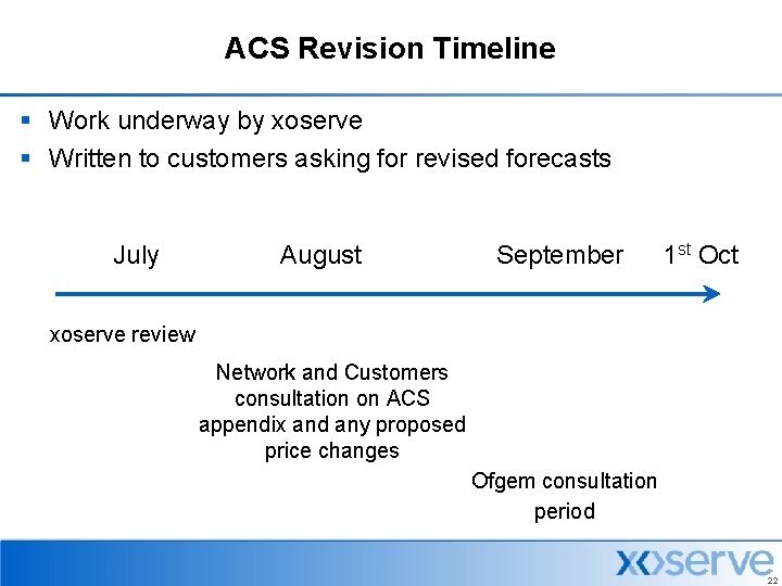 ACS Revision Timeline § Work underway by xoserve § Written to customers asking for