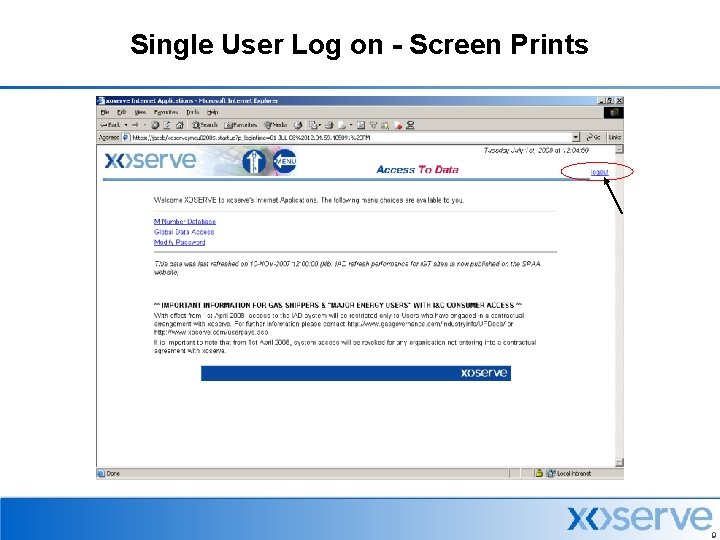 Single User Log on - Screen Prints 9 