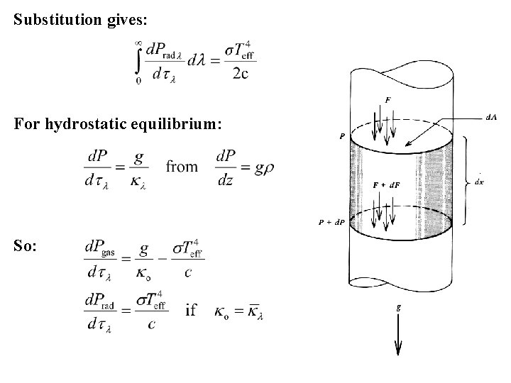 Substitution gives: For hydrostatic equilibrium: So: 