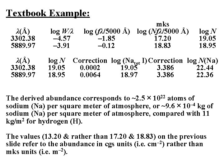 Textbook Example: λ(Å) 3302. 38 5889. 97 log W/λ – 4. 57 – 3.