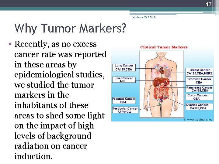 17 Mortazavi SMJ, Ph. D Why Tumor Markers? • Recently, as no excess cancer