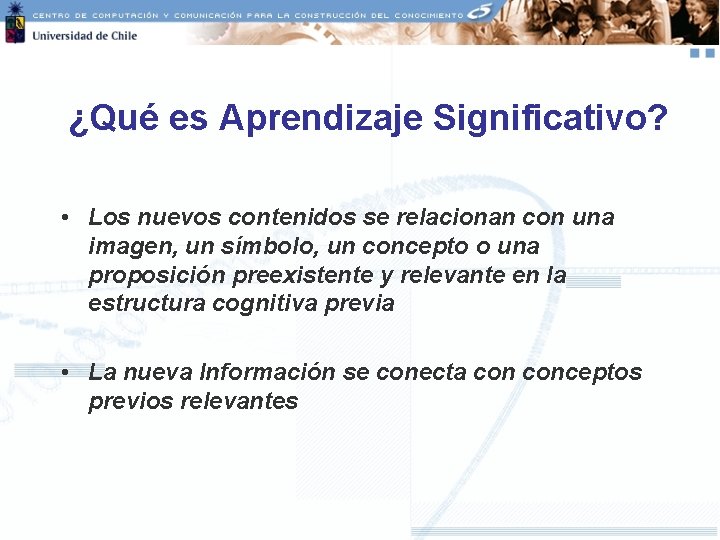 ¿Qué es Aprendizaje Significativo? • Los nuevos contenidos se relacionan con una imagen, un