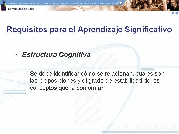 Requisitos para el Aprendizaje Significativo • Estructura Cognitiva – Se debe identificar cómo se