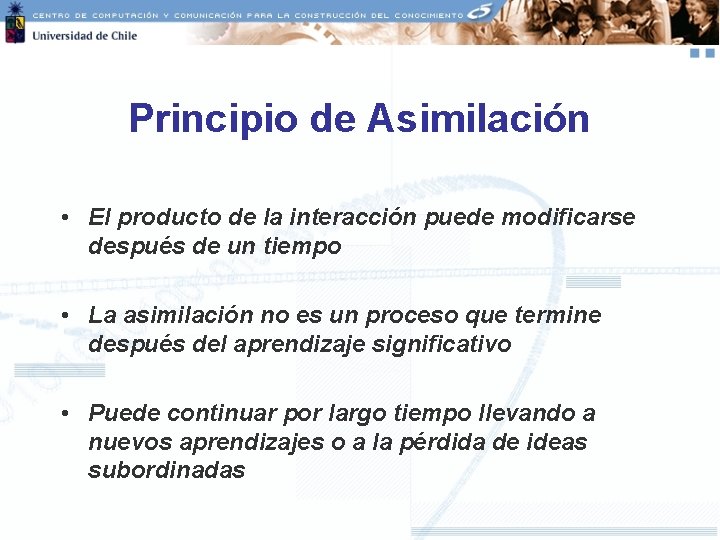 Principio de Asimilación • El producto de la interacción puede modificarse después de un