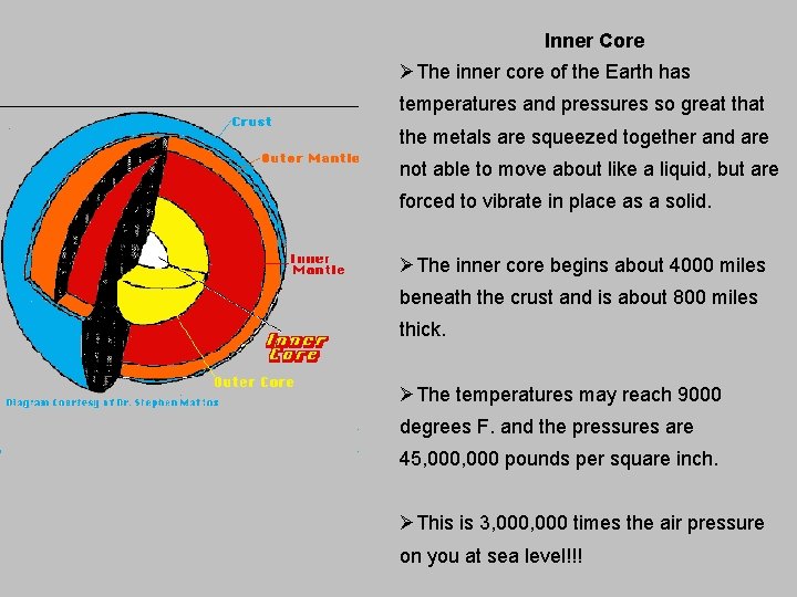 Inner Core ØThe inner core of the Earth has temperatures and pressures so great Inner Core ØThe inner core of the Earth has temperatures and pressures so great