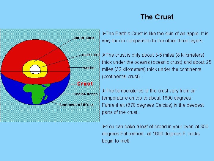 The Crust ØThe Earth's Crust is like the skin of an apple. It is The Crust ØThe Earth's Crust is like the skin of an apple. It is
