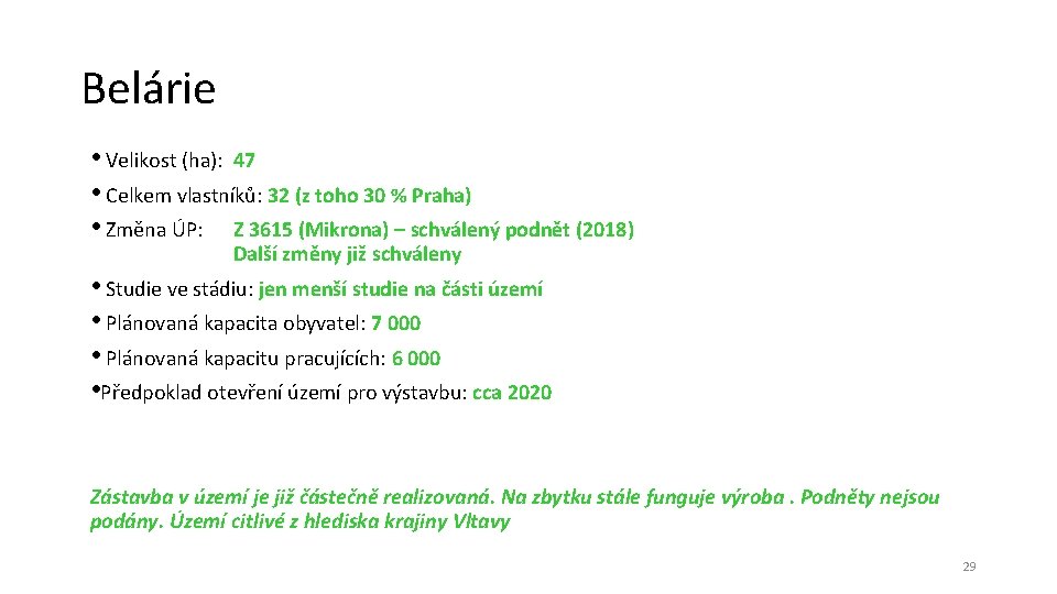 Belárie • Velikost (ha): 47 • Celkem vlastníků: 32 (z toho 30 % Praha)