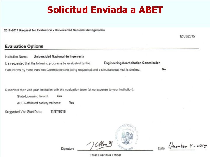 Solicitud Enviada a ABET 