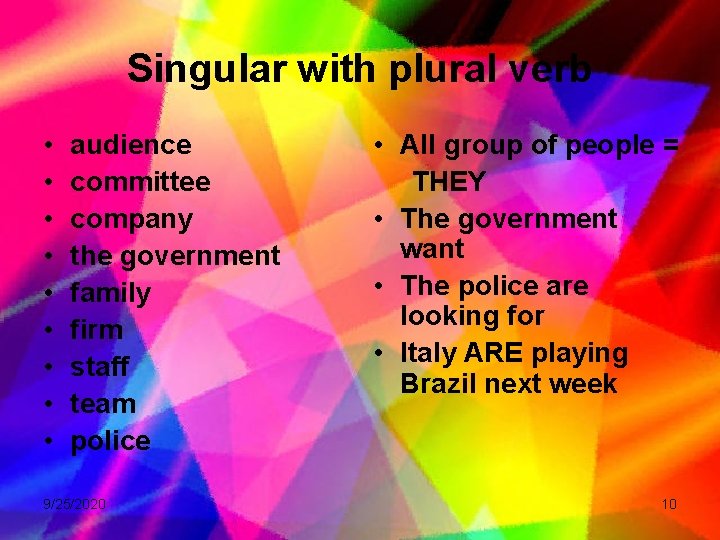 Singular with plural verb • • • audience committee company the government family firm