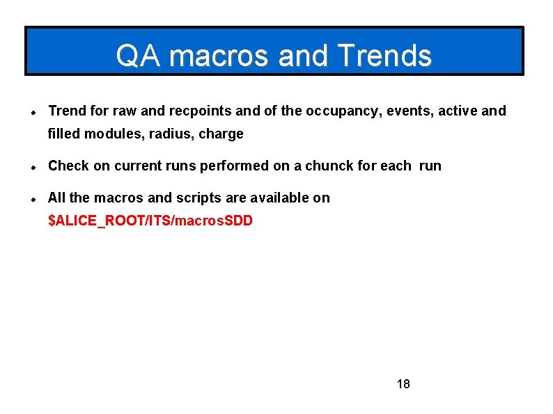QA macros and Trends Trend for raw and recpoints and of the occupancy, events,