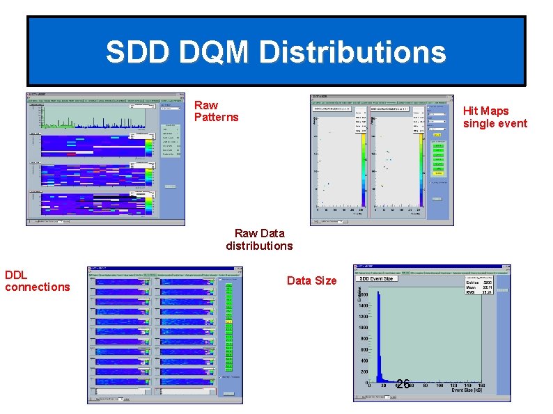 SDD DQM Distributions Raw Patterns Hit Maps single event Raw Data distributions DDL connections