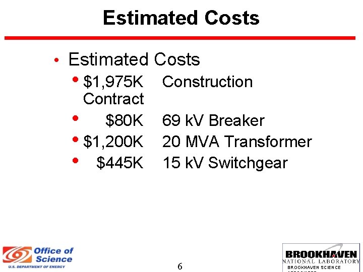 Estimated Costs • Estimated • $1, 975 K Contract • $80 K • $1,