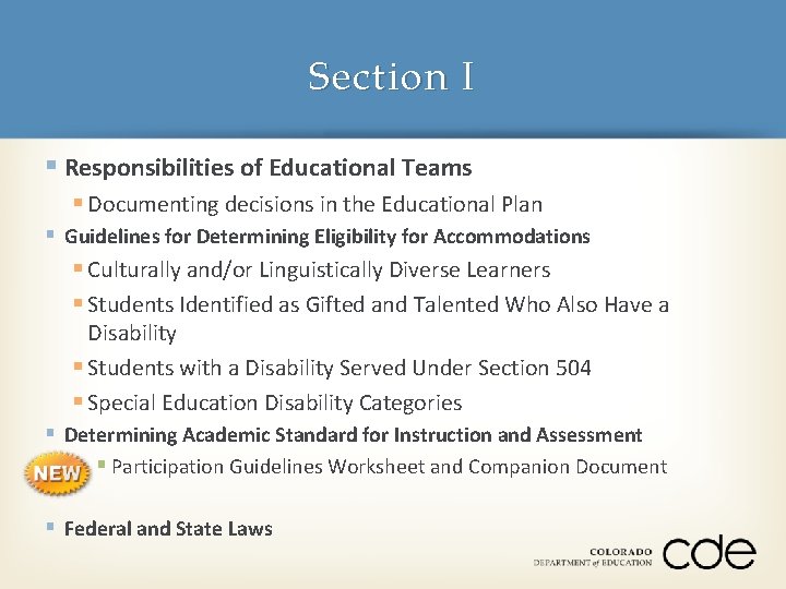 Section I § Responsibilities of Educational Teams § Documenting decisions in the Educational Plan