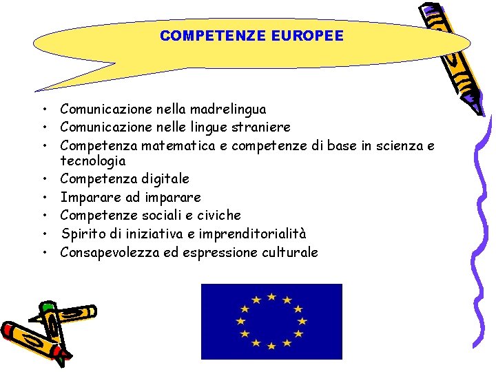 COMPETENZE EUROPEE • Comunicazione nella madrelingua • Comunicazione nelle lingue straniere • Competenza matematica