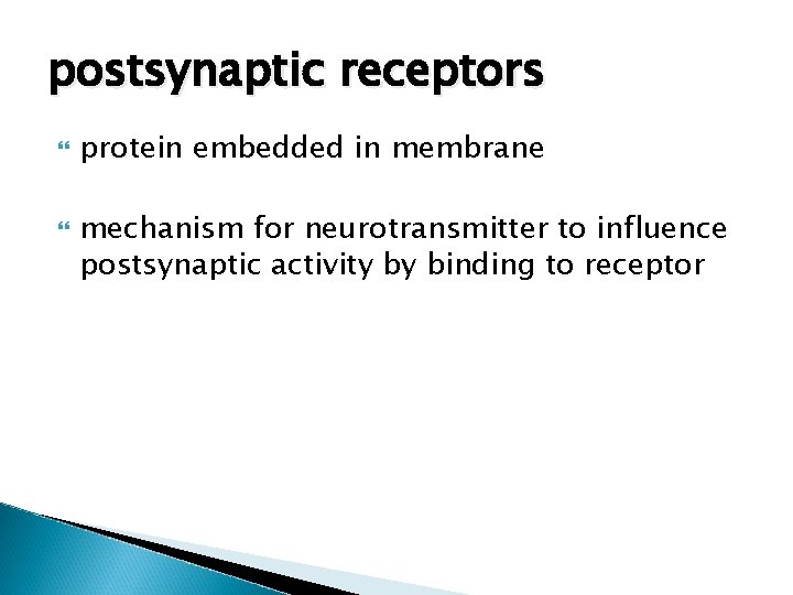 postsynaptic receptors protein embedded in membrane mechanism for neurotransmitter to influence postsynaptic activity by