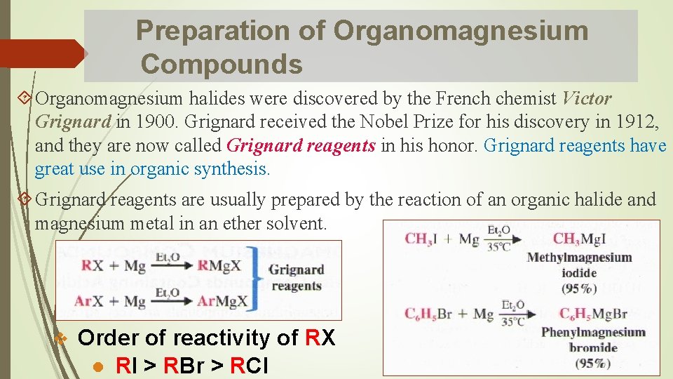 Preparation of Organomagnesium Compounds Organomagnesium halides were discovered by the French chemist Victor Grignard