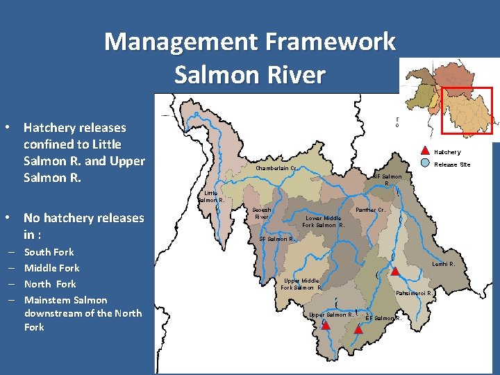 Management Framework Salmon River • Hatchery releases confined to Little Salmon R. and Upper