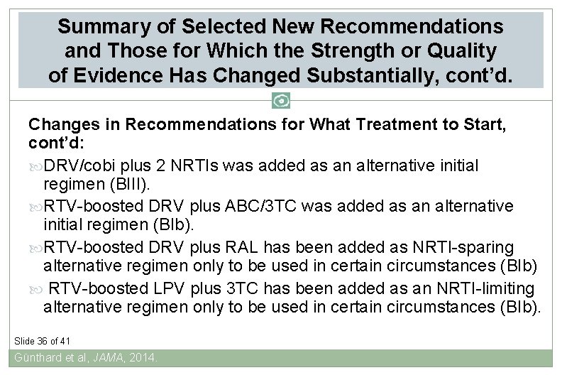 Summary of Selected New Recommendations and Those for Which the Strength or Quality of