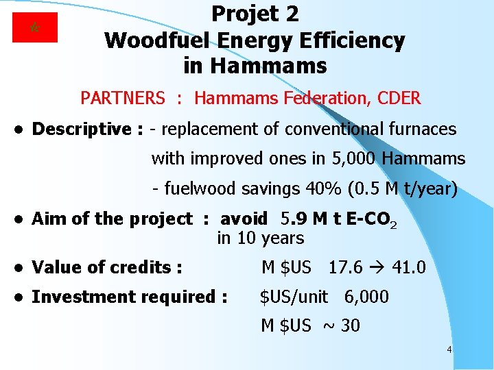 Projet 2 Woodfuel Energy Efficiency in Hammams PARTNERS : Hammams Federation, CDER l Descriptive