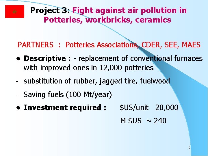  Project 3: Fight against air pollution in Potteries, workbricks, ceramics PARTNERS : Potteries