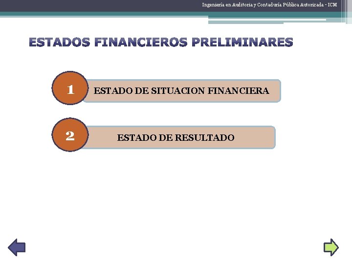 Ingeniería en Auditoria y Contaduría Pública Autorizada - ICM 1 2 ESTADO DE SITUACION