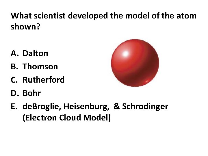 What scientist developed the model of the atom shown? A. B. C. D. E.