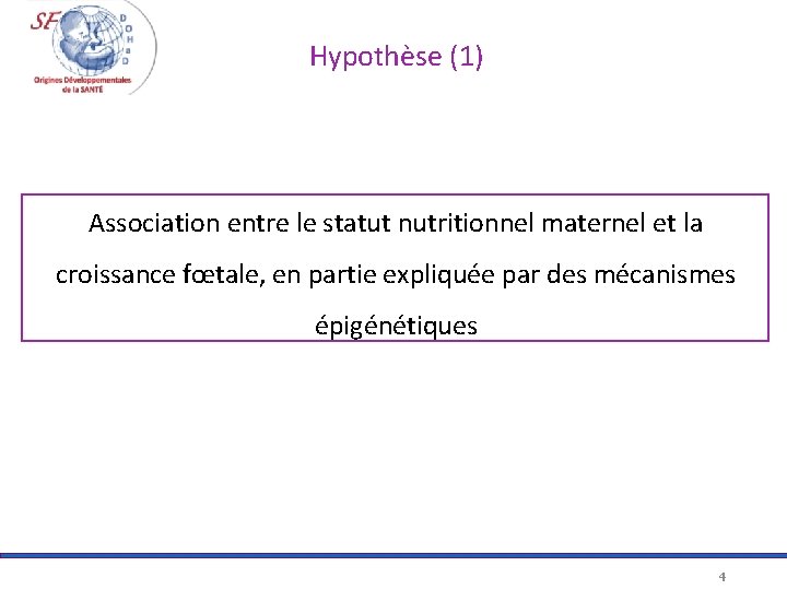 Hypothèse (1) Association entre le statut nutritionnel maternel et la croissance fœtale, en partie