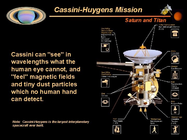 Cassini-Huygens Mission Saturn and Titan Cassini can "see" in wavelengths what the human eye
