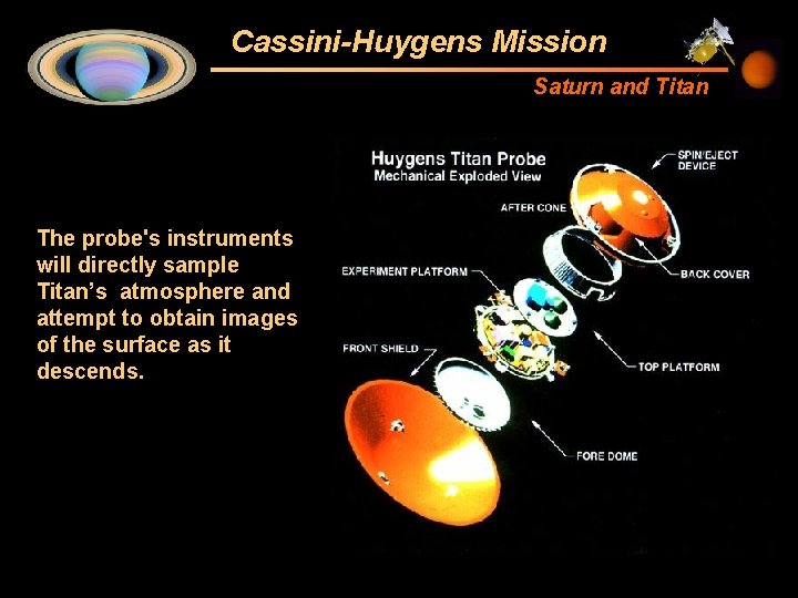 Cassini-Huygens Mission Saturn and Titan The probe's instruments will directly sample Titan’s atmosphere and