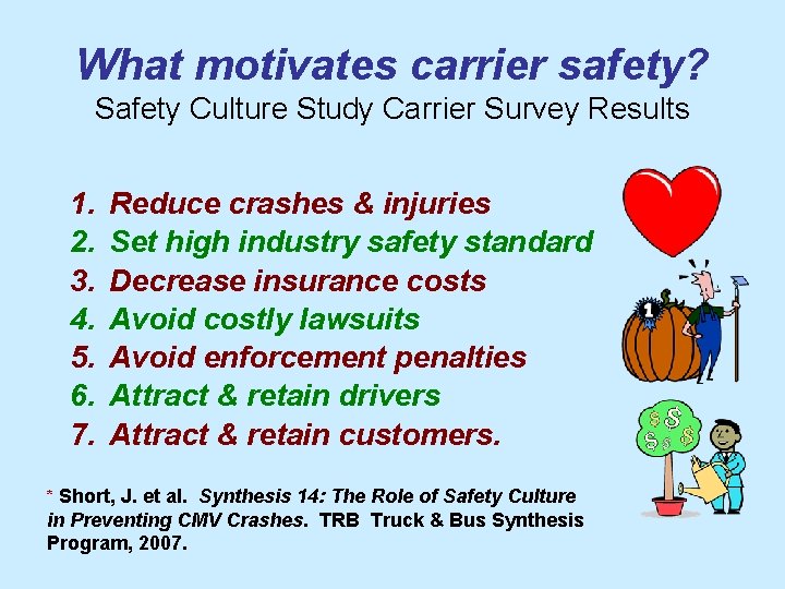 What motivates carrier safety? Safety Culture Study Carrier Survey Results 1. 2. 3. 4.
