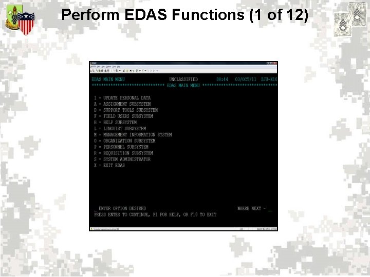 Perform EDAS Functions (1 of 12) 
