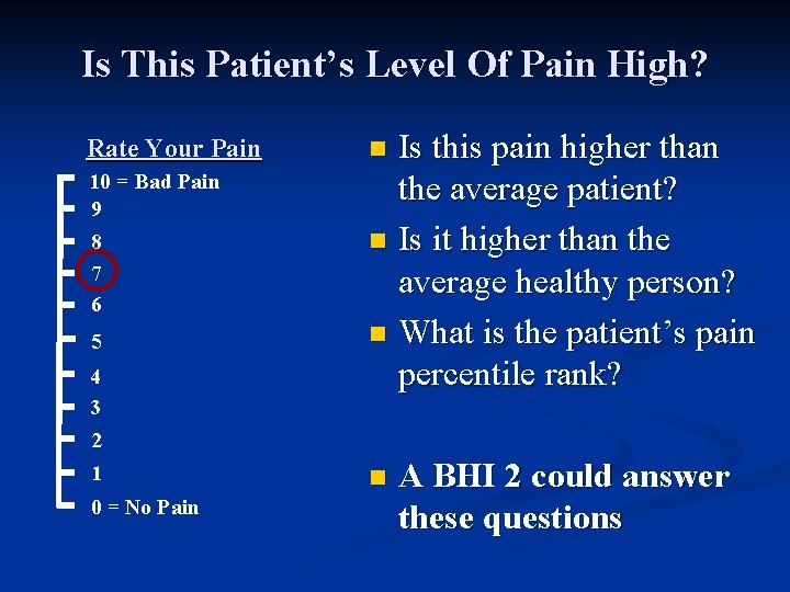 Is This Patient’s Level Of Pain High? Rate Your Pain 10 = Bad Pain