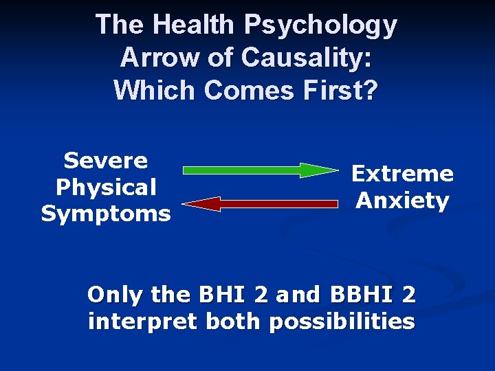The Health Psychology Arrow of Causality: Which Comes First? Severe Physical Symptoms Extreme Anxiety