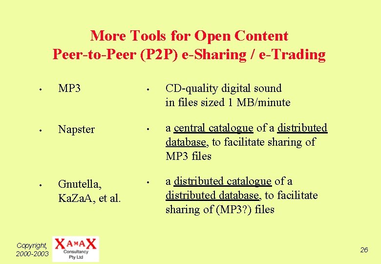 More Tools for Open Content Peer-to-Peer (P 2 P) e-Sharing / e-Trading • MP