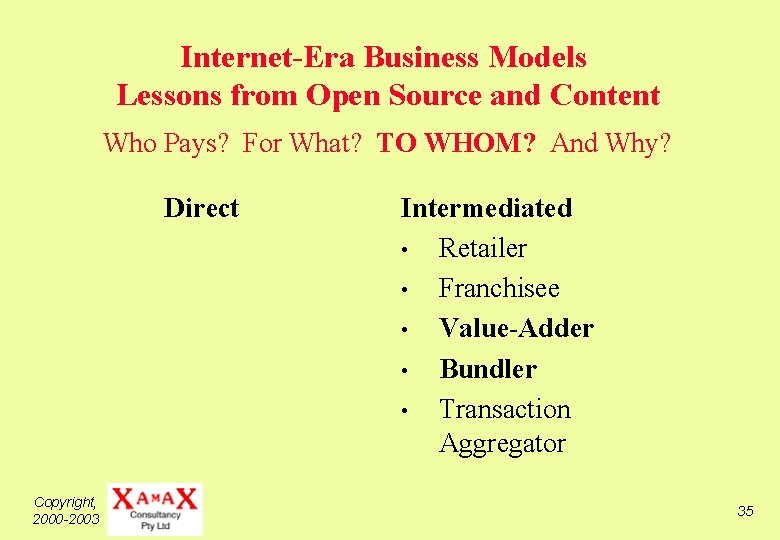 Internet-Era Business Models Lessons from Open Source and Content Who Pays? For What? TO