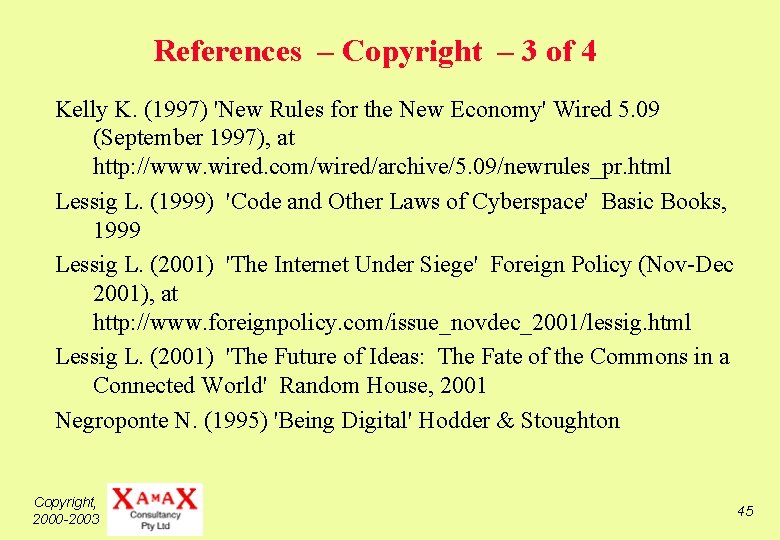 References – Copyright – 3 of 4 Kelly K. (1997) 'New Rules for the