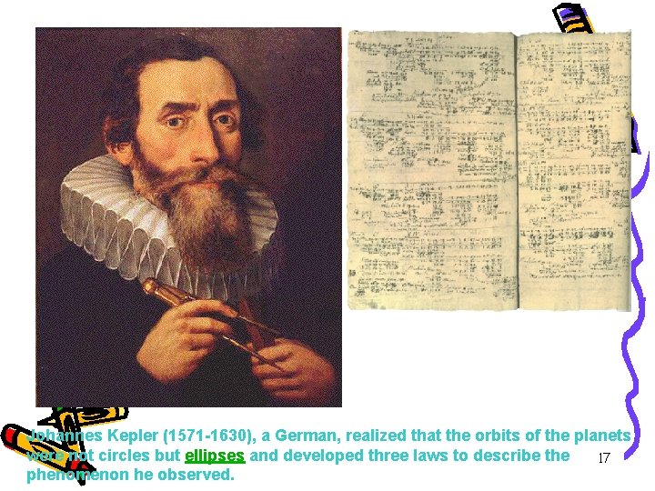 Johannes Kepler (1571 -1630), a German, realized that the orbits of the planets were