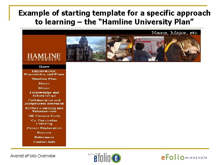 Example of starting template for a specific approach to learning – the “Hamline University