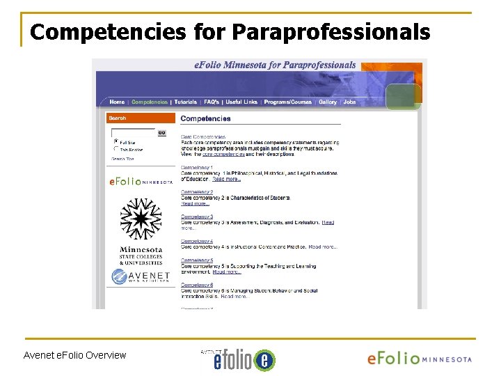 Competencies for Paraprofessionals Avenet e. Folio Overview 