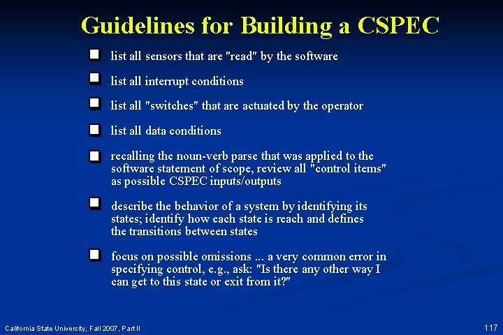 Guidelines for Building a CSPEC list all sensors that are "read" by the software