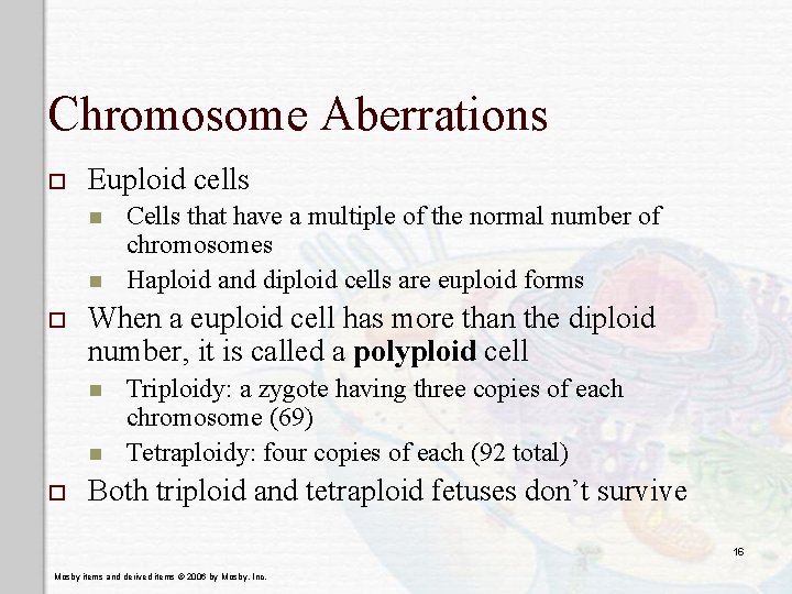 Chromosome Aberrations o Euploid cells n n o When a euploid cell has more