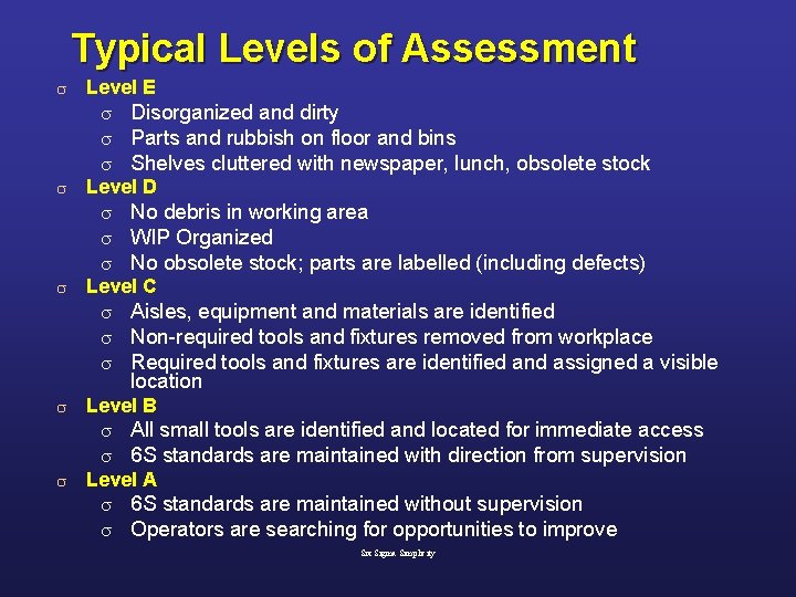 Typical Levels of Assessment s Level E s s Level D s s Aisles,