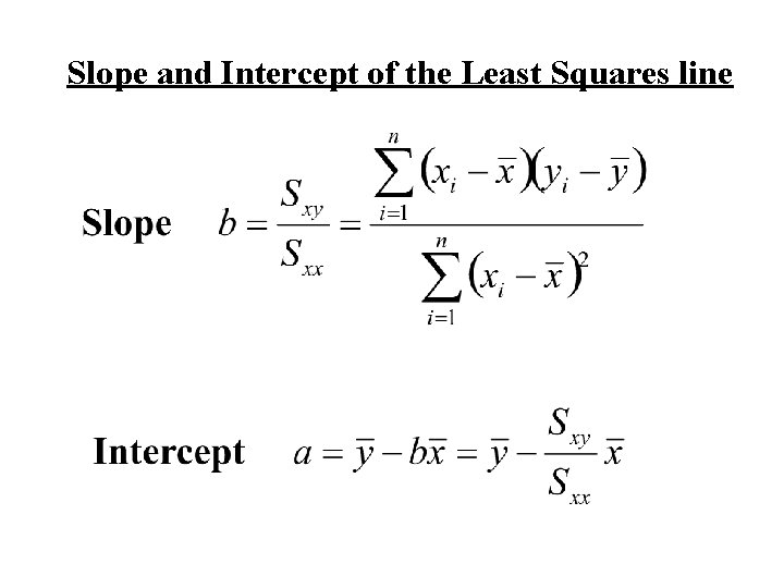 Slope and Intercept of the Least Squares line 