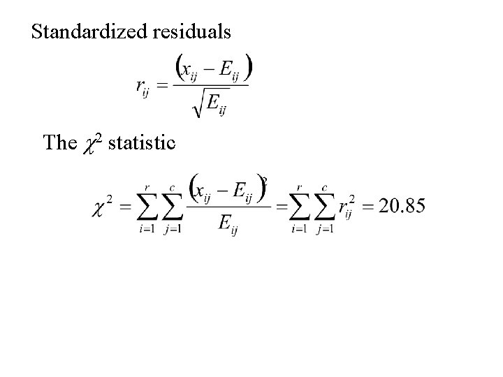 Standardized residuals The c 2 statistic 