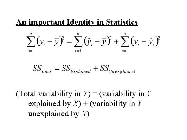 An important Identity in Statistics (Total variability in Y) = (variability in Y explained