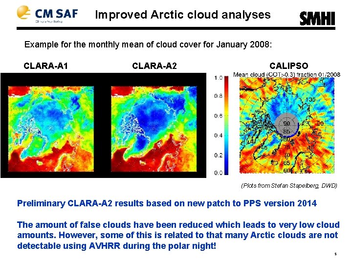 Improved Arctic cloud analyses Example for the monthly mean of cloud cover for January