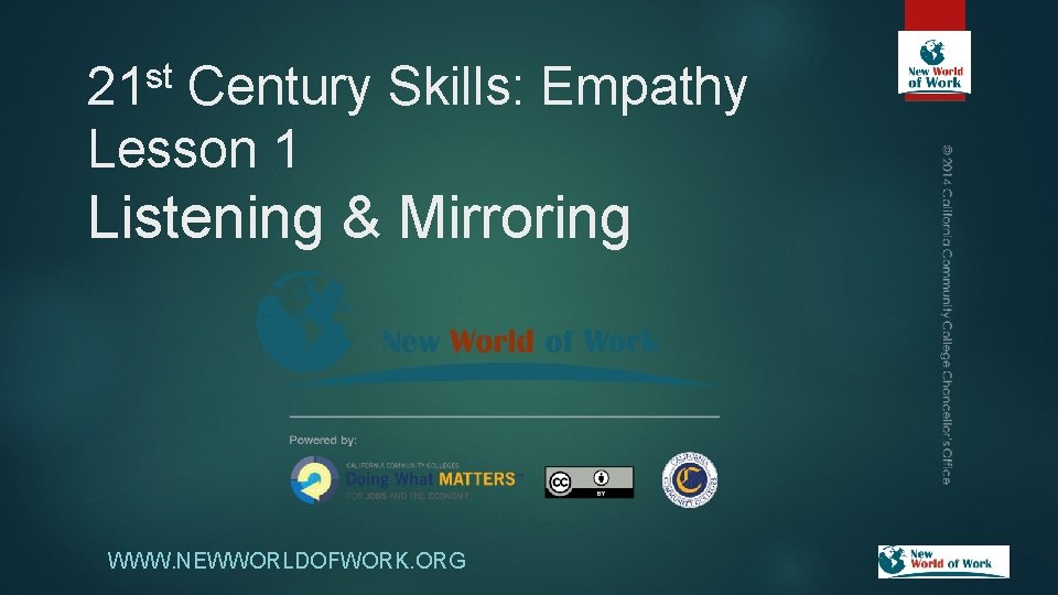 21 st Century Skills: Empathy Lesson 1 Listening & Mirroring WWW. NEWWORLDOFWORK. ORG 